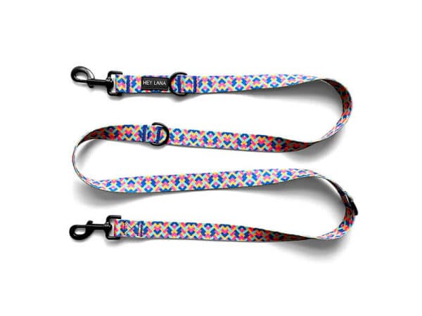 Hunde Führleine Kunterbunt ist 3-fach verstellbar in Pink/Türkis