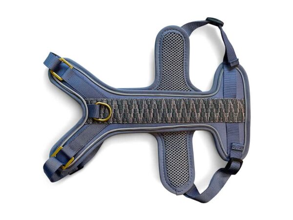 Premium Hundegeschirr Gepolstert Tres Chic in Blau/Grau vorne