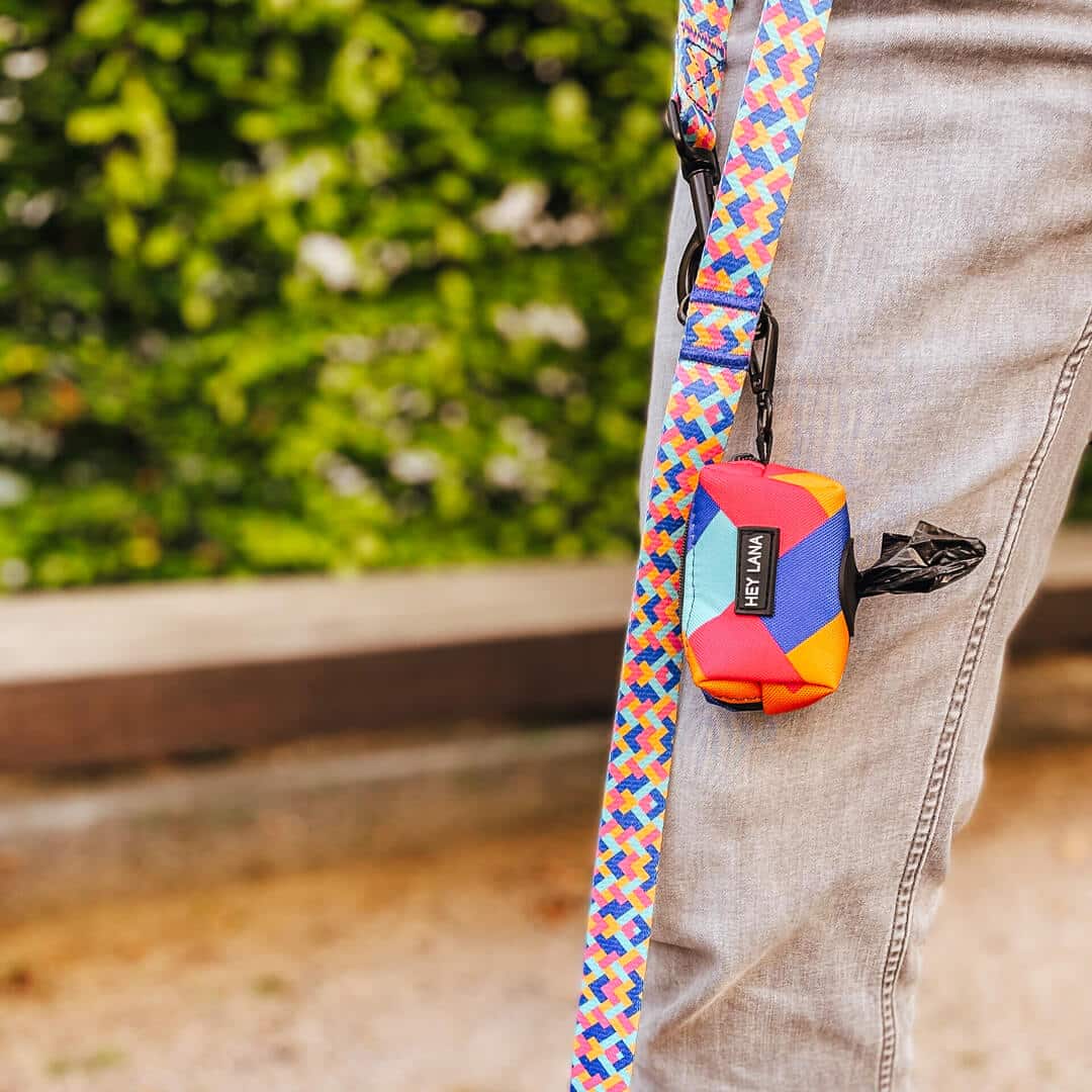 Poop bag dispenser with leash in pink / turquoise Poop bag dispenser with leash in pink / turquoise