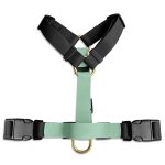 Outdoor harness in black/mint lying down