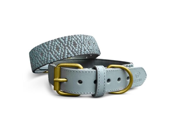Premium Hundehalsband Gepolstert - Anthrazit/Eisblau vorne und hinten