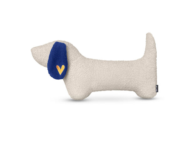 Hundekissen aus Boucle mit Blauem Ohr und orangenen Herz